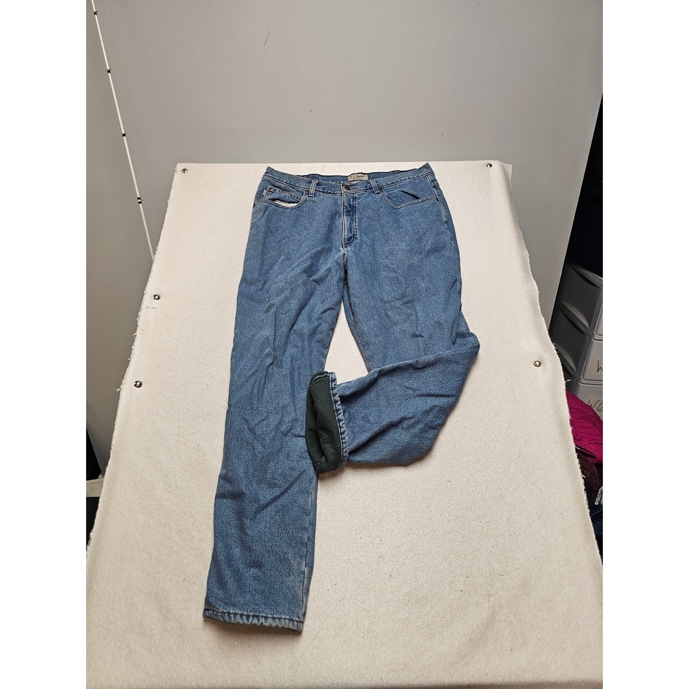LL Bean Relaxed Fit Fleece Lined Jeans Mens 38x32 Medium Wash Blue Denim 162344